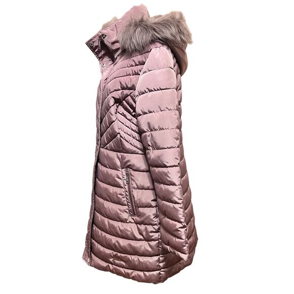 Kenneth Cole Womens Dusty Rose Chevron Quilted Down Long Puffer Jacket Sz L - Picture 3 of 13